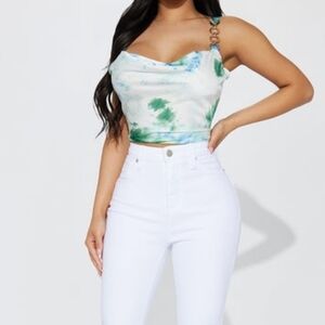 Tie-Dye Chain Strap Crop Top - XL - Festival Summer Cami Coastal Chic